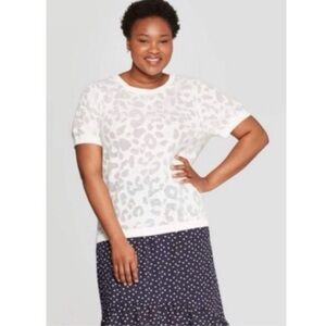Ava & Viv Leopard Knit Sweater Cream size 3X